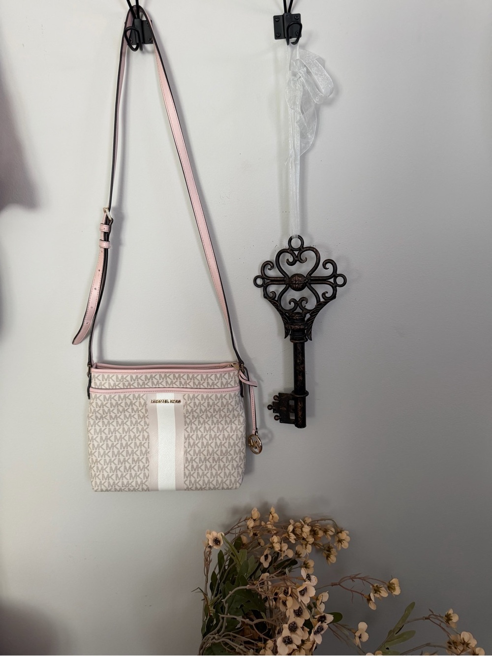 Michael Kors Blush and White MK Logo Crossbody